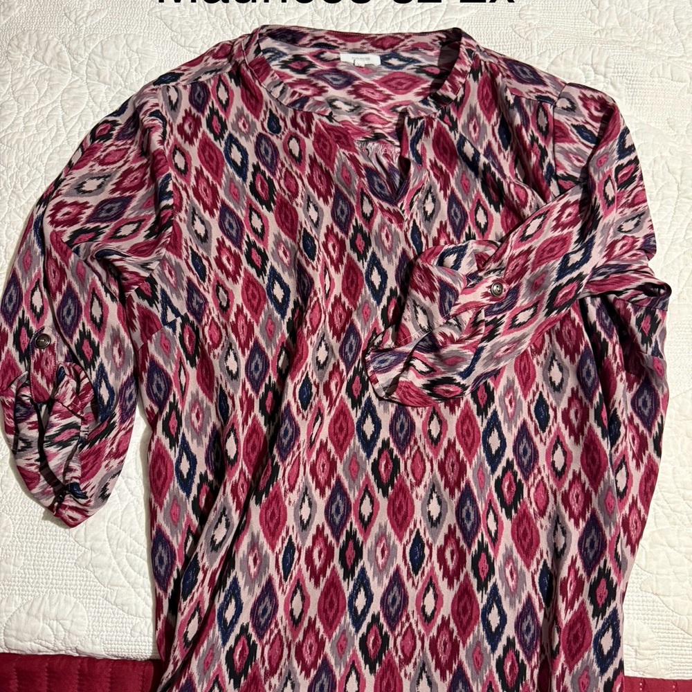 Maurices Women's Patterned Top - Pink and Blue - 2X